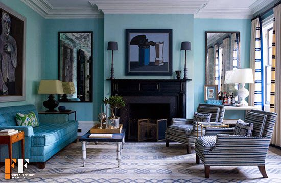 رنگ فیروزه ای در دکوراسیون داخلی خانه با رنگهای شاد